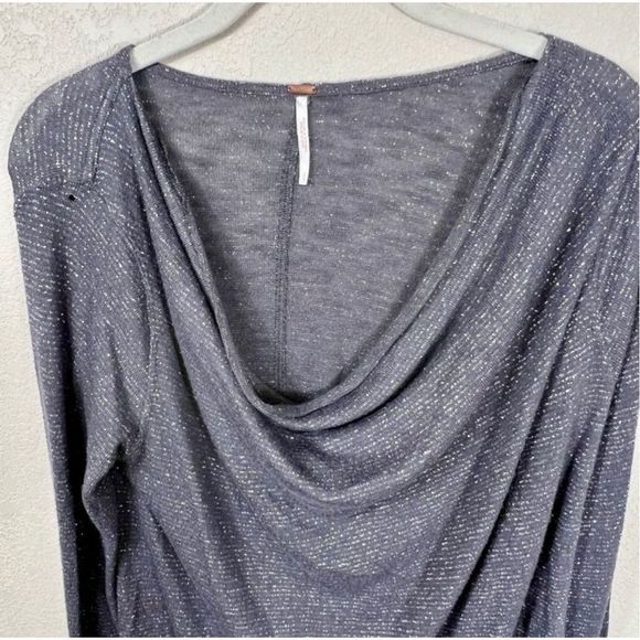 Free People Metallic Gray Palmer Cowl Neck Top Size Small - Picture 6 of 8